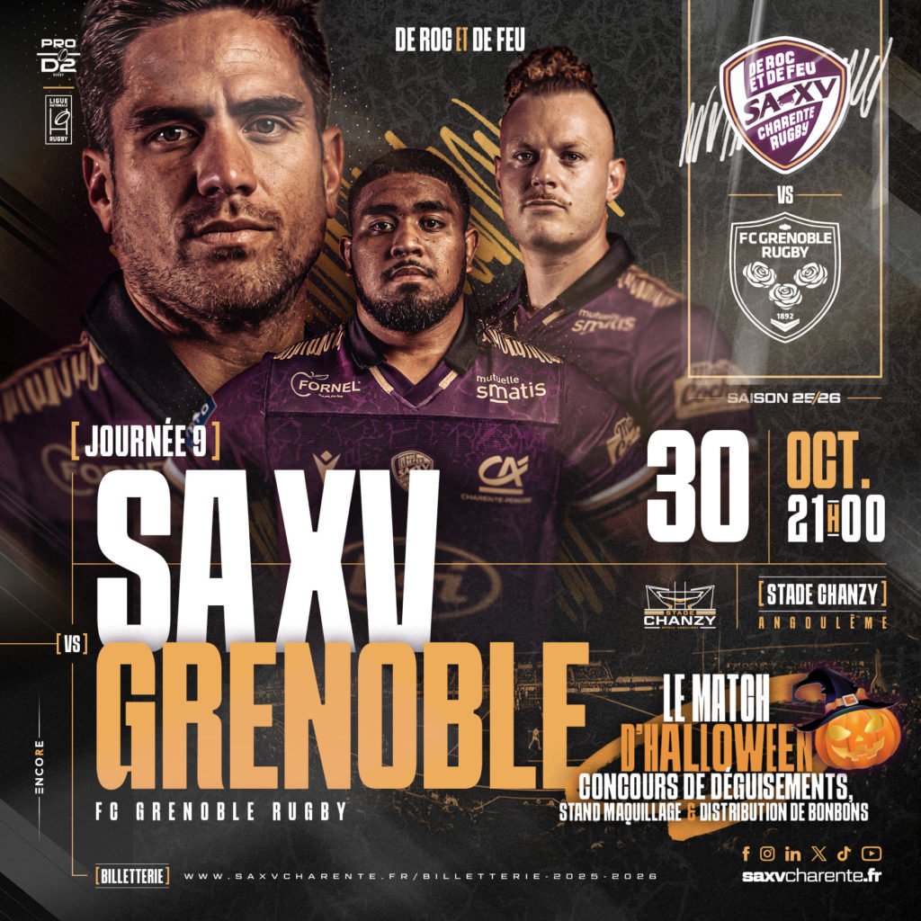 Affiche match rugby SA XV contre Grenoble le 30 octobre.